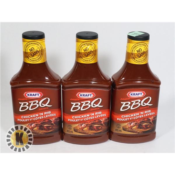 THREE BOTTLES OF KRAFT CHICKEN N' RIB BBQ SAUSE