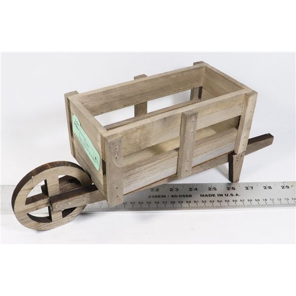 SMALL DECORATIVE WOODEN WHEEL BARREL