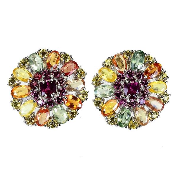 Natural Sapphire Rhodolite Garnet Earrings