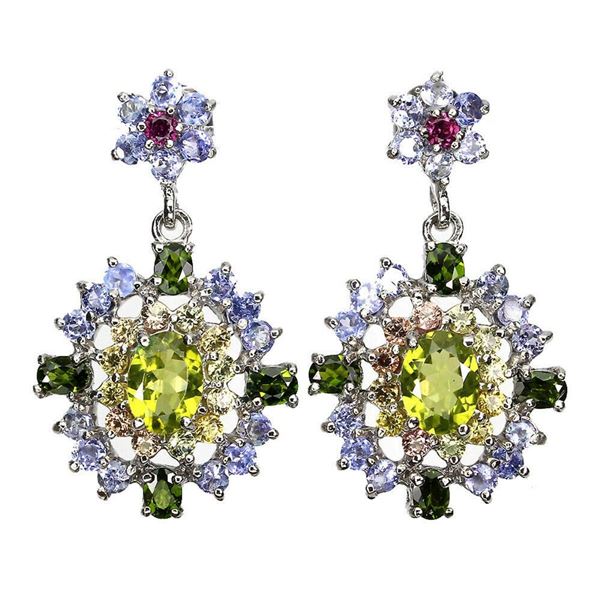 Natural Peridot Rhodolite Tanzanite Earrings