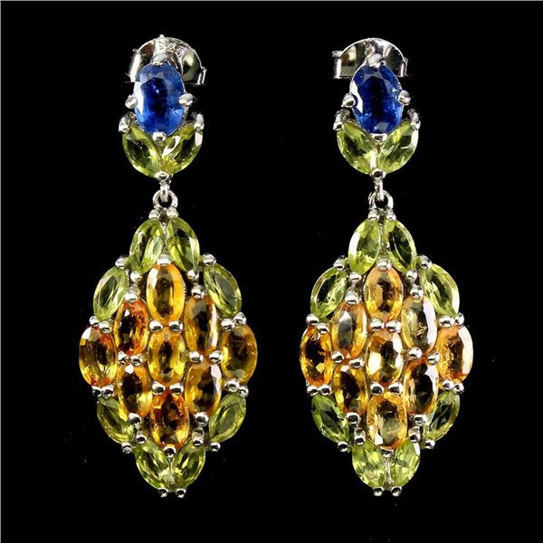 Natural Sapphire Peridot  Blue Kyanite Earrings