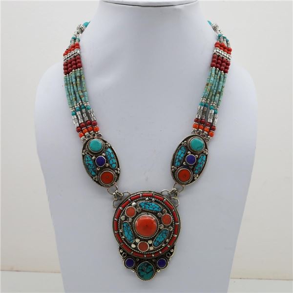 Tibet Natural Stone Tribal Queen Royal Necklace