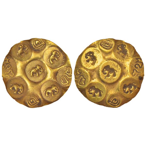 Medieval India: Western Gangas, gold punch-marked Gadyana, 3.72g, Height: 19.06mm, Width: 18.23mm.