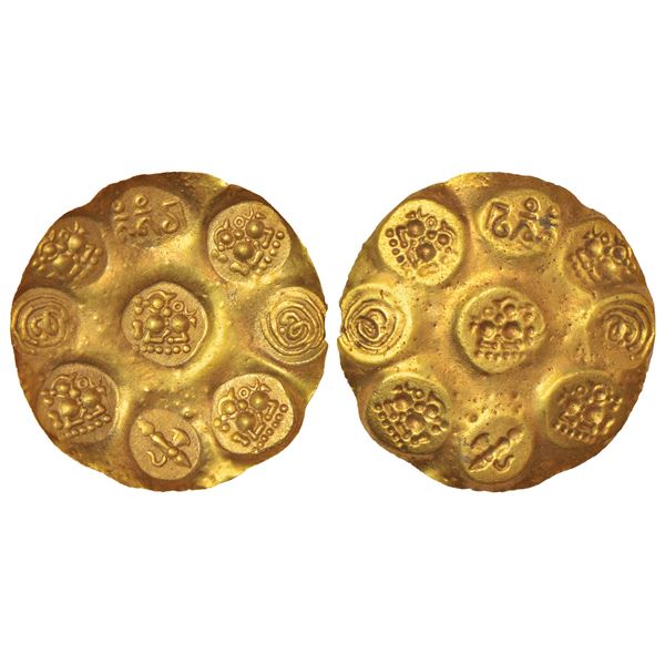 Medieval India: Nolambas of Nolambavadi, Nanni Nolamba, gold punch-marked gadyana, 3.73g