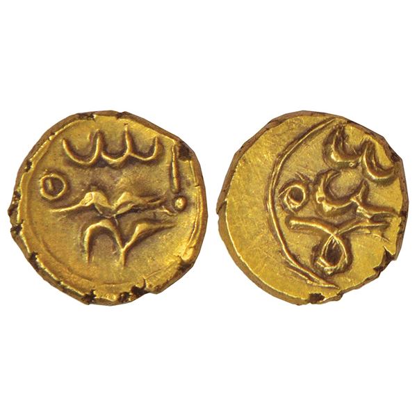 Sultanates: Qutb Shahis of Golkonda/Adilshahis of Bijapur, gold fanam, not in G&G, 0.36g.