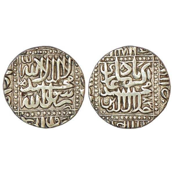 Mughals: Akbar (1556-1605 AD), silver rupee, Dar us-Sultanat Ahmadabad, AH 983, KM 80.2.