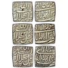 Image 1 : Mughals: Akbar (1556-1605 AD), silver square rupee (3), Ahmadabad mint, (3 different months)