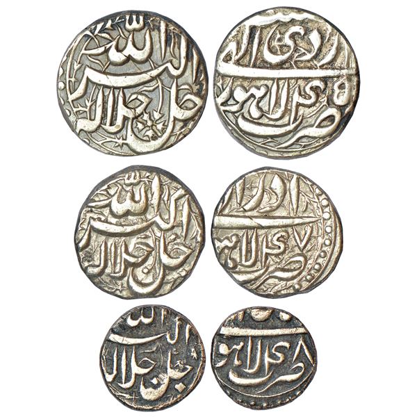 Mughals: Akbar, silver set of 3 coins, Lahore mint, KM 58.2, 2.67g. (3 coins).