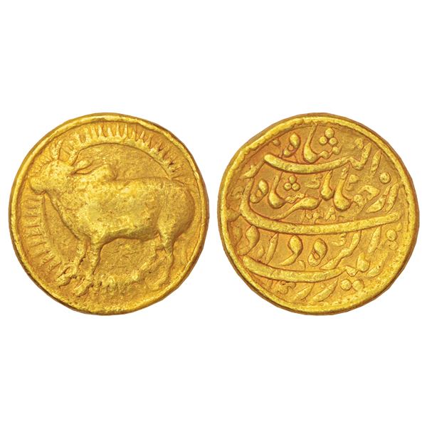 Mughals: Jahangir, gold zodiacal mohur, Agra mint, 'Taurus' sign, AH1028/RY14, KM 180.4, 10.71g.