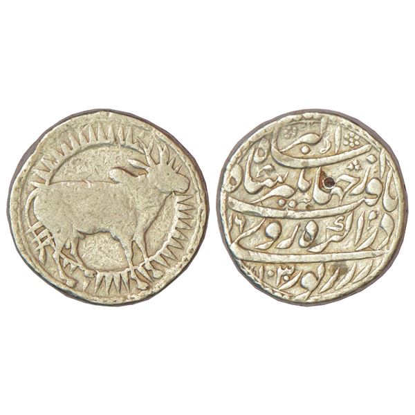 Mughals: Jahangir, silver zodiacal rupee, Agra mint, 'Taurus' sign, AH1030/RY16, 11.35g.