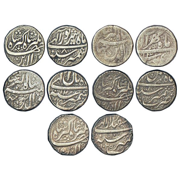 Mughals: Jahangir (1605-1627 AD), silver rupee, Kashmir mint, (5 different months).