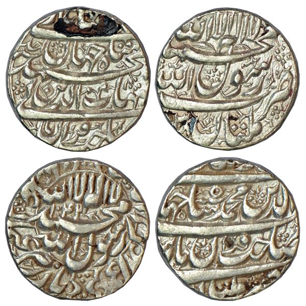 Mughals: Shah Jahan (1628-1658 AD), silver rupee (2), Multan mint, (2 different types)