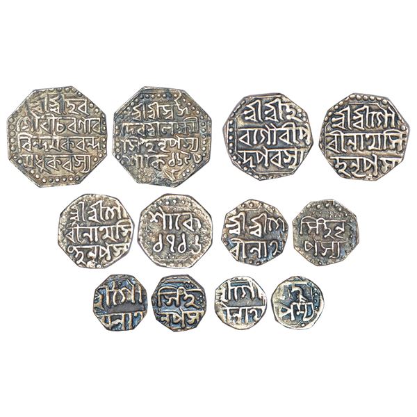 Independent Kingdoms: Assam, silver set of 6 coins, rupee, ½, ¼, 1/8, 1/16 & 1/32 rupee