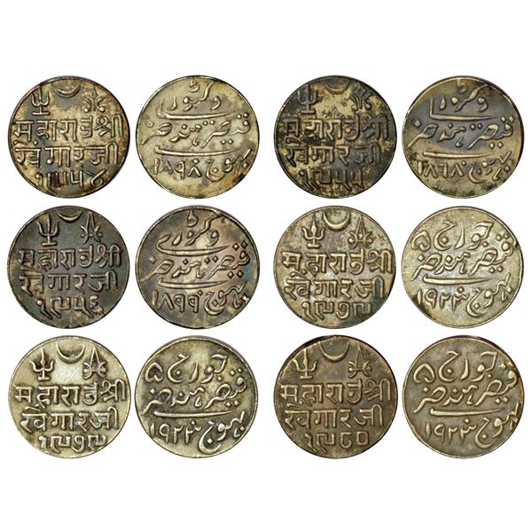 Princely States: Kutch, Khengarji III (1875-1942 AD), silver 1 kori. (6 coins)