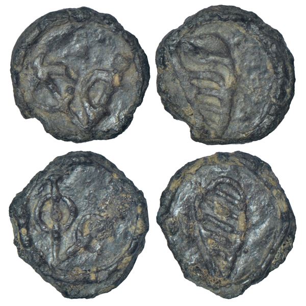 Indo-Dutch: Tin bazaruk (2), Cochin mint, ND (1724-95), KM 3, 1.49g and 1.50g. Obv: VOC monogram. Re