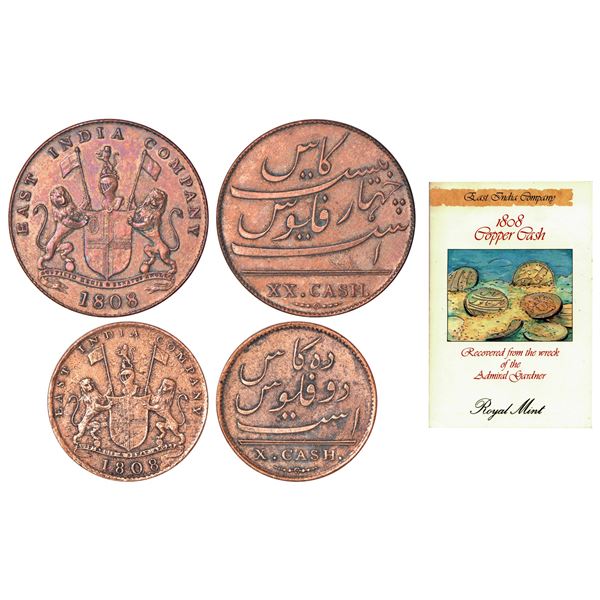 Madras Presidency, Soho mint, copper 10 and 20 cash, AD 1808.