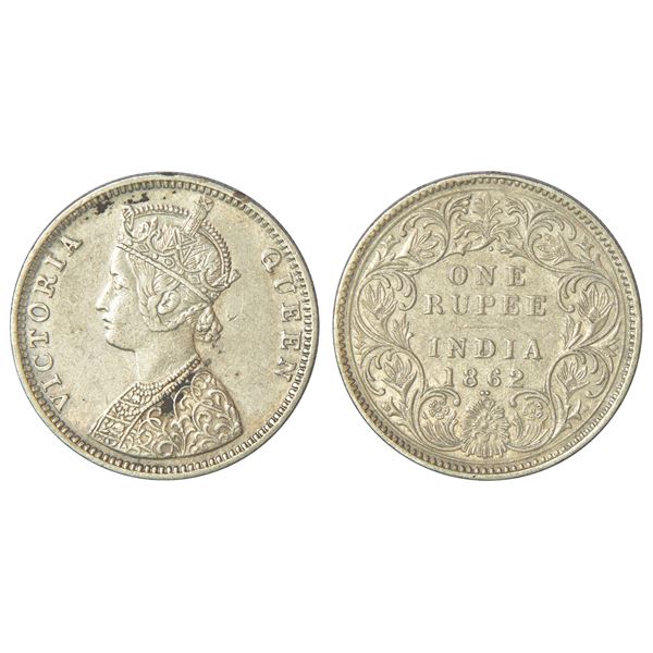 British India, Victoria Queen, silver rupee, AD 1862, Bombay mint, C/I/1/2, PR 104, GK 359, 11.51g.