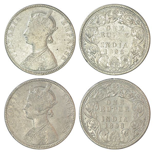 British India, Victoria Empress, silver rupee (2), AD 1898, Bombay mint, PR 184, GK 585. (2 coins)