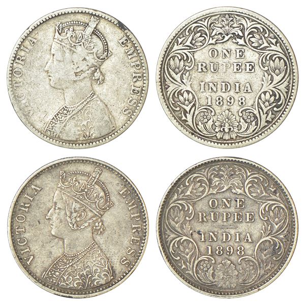 British India, Victoria Empress, silver rupee (2), AD 1898, 1x Bombay & 1x Calcutta mint. (2 coins)