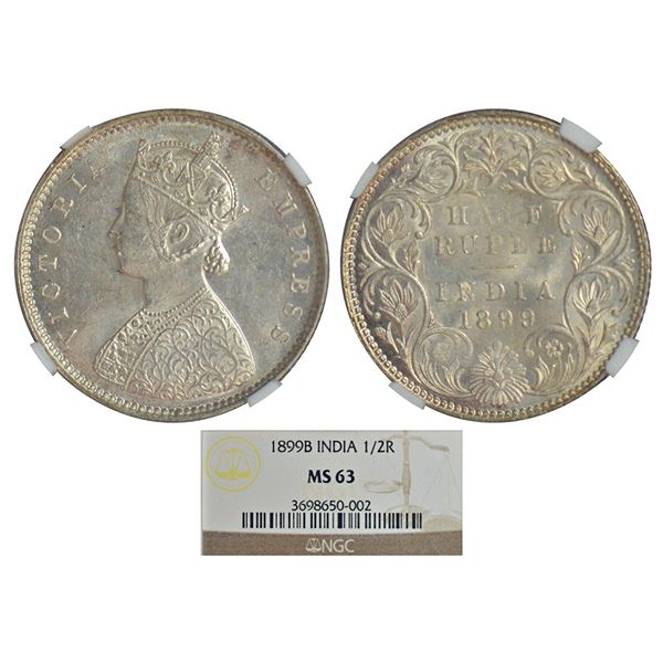 British India, Victoria Empress, silver ½ rupee, AD 1899, Bombay mint, PR 307, GK 662.