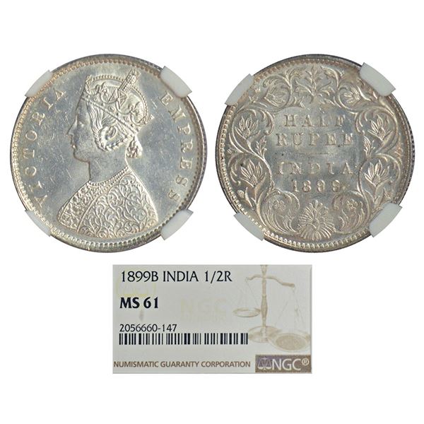 British India, Victoria Empress, silver ½ rupee, AD 1899, Bombay mint, PR 307, GK 662.