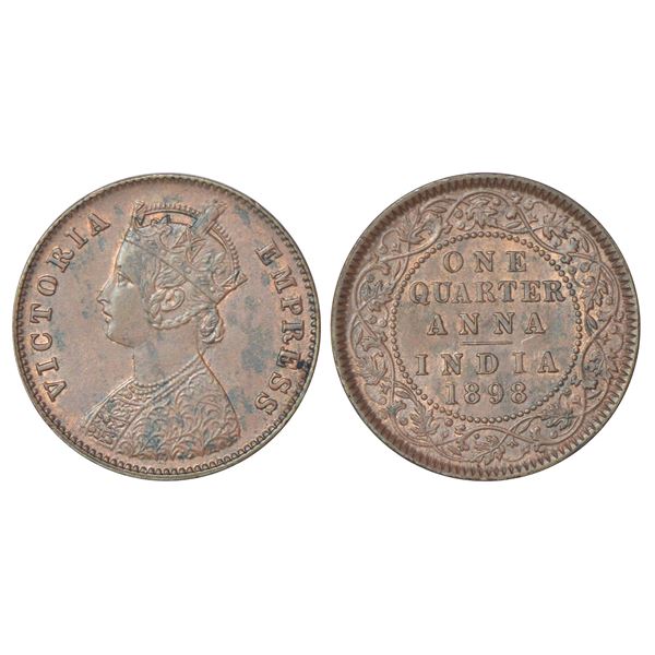 British India, Victoria Empress, copper ¼ anna, AD 1898, Calcutta mint, PR 631; GK 857, 6.65g.