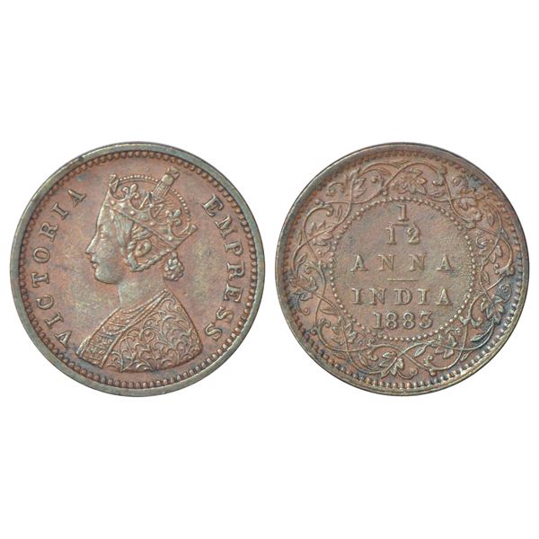 British India, Victoria Empress, copper 1/12 anna, AD 1883, Bombay, PR 811, GK 895, 2.20g.