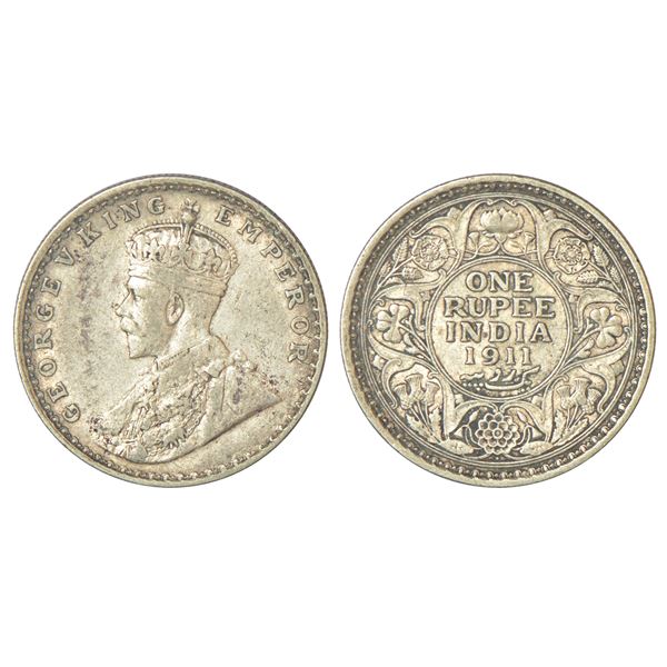 British India, George V, silver rupee, AD 1911, Bombay mint, dot, PR 217, GK 1022.