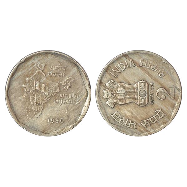 Republic India: 1990, cupro-nickel, 2 rupees, Calcutta mint, die-axis 9'O clock on reverse, 7.93g.