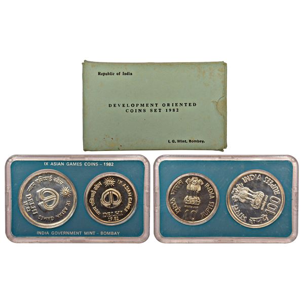 Republic India: 1982, IX Asian Games, UNC set of 2 coins, Bombay, RB 94, in original mint packing