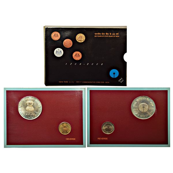 Republic India: 2006, 200th years of State Bank of India, UNC set of 2 coins, Kolkata mint, RB 298