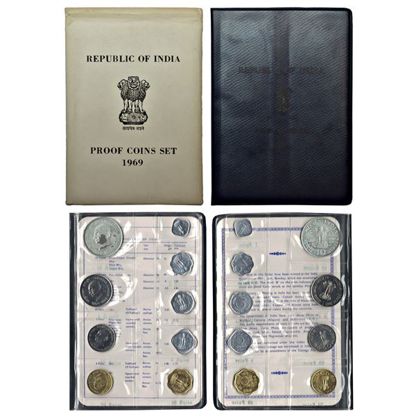 Republic India: 1969, Mahatma Gandhi centenary, proof set of 9 coins, Bombay mint, RB 16