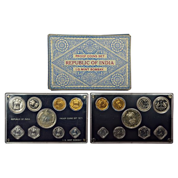 Republic India: 1971, Food for All, Proof set of 9 coins, Bombay, RB 27, in original mint packing.