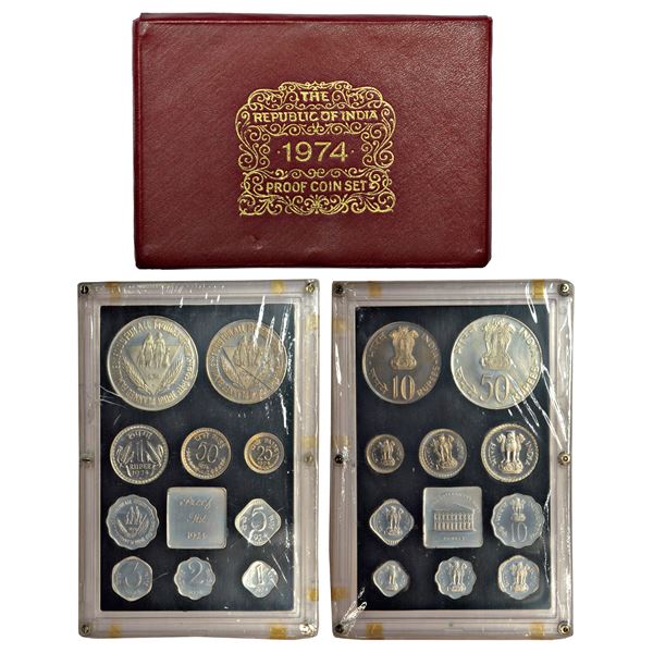 Republic India: 1974, Planned Families, Food for All, Proof set of 10 coins, Bombay mint, RB 41