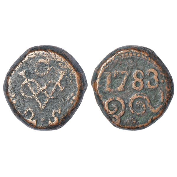 Foreign: Ceylon, Dutch occupation, copper 2 stuiver, Galle mint, AD 1783, KM 30, 27.13g.