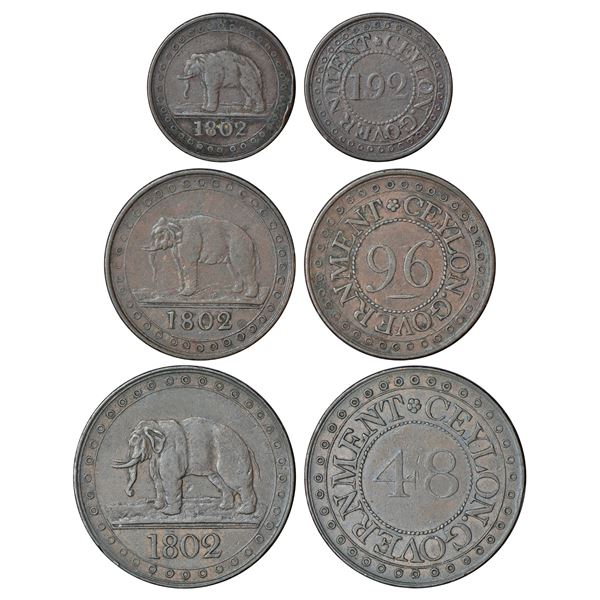 Foreign: Ceylon, British colony, George III, copper set of 3 coins, 1802. (3 coins)