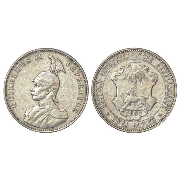Foreign: German East Africa, Wilhelm II (1888-1918 AD), silver 2 rupien, AD 1893, KM 5, 23.24g.