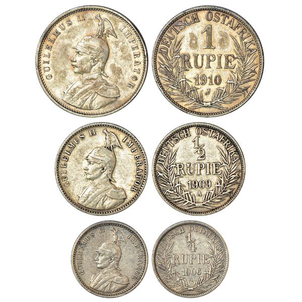 Foreign: German East Africa, Wilhem II (1888-1918 AD), silver set of 3 coins. (3 coins)