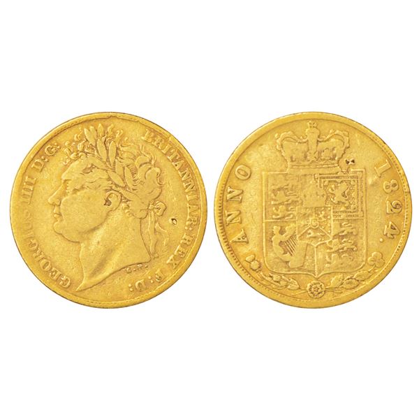 Foreign: Great Britain, George IV (1820-1830 AD), gold ½ sovereign, AD 1824, KM 689, 3.85g.