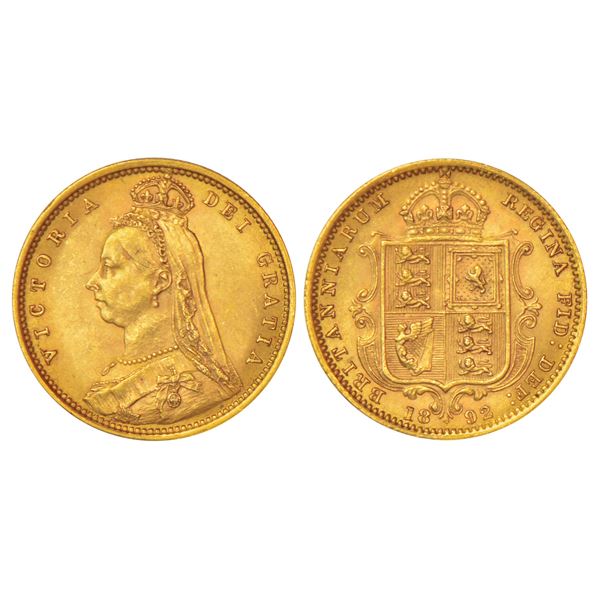 Foreign: Great Britain, Victoria (1837-1901 AD), gold ½ sovereign, AD 1892, KM 766, 3.99g.