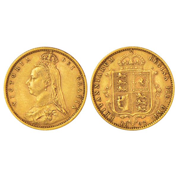 Foreign: Great Britain, Victoria (1837-1901 AD), gold ½ sovereign, AD 1892, KM 766, 3.96g.