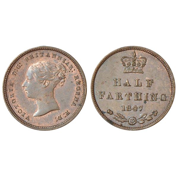 Foreign: Great Britain, Victoria (1837-1901 AD), copper ½ farthing, AD 1847, KM 738, 2.43g.