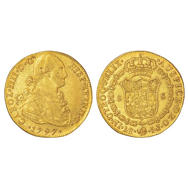 Foreign: Peru, Carlos IV (1788-1808 AD), gold 8 escudos, AD 1797, I.J. mintmark, KM 101, 26.88g.