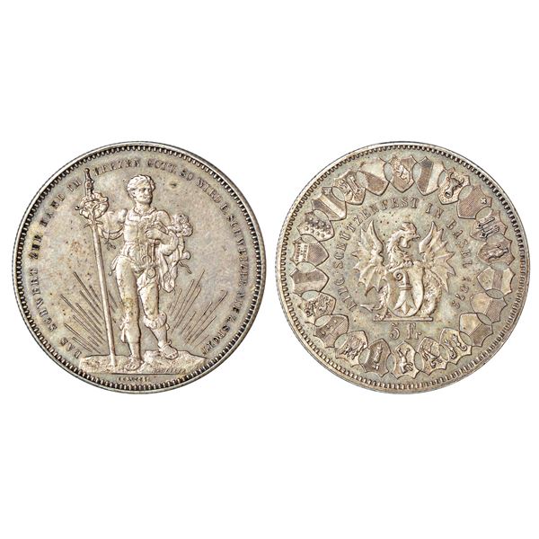 Foreign: Switzerland, silver 5 francs, AD 1879, KM XS14, 24.96g. Sub: Basel shooting festival.