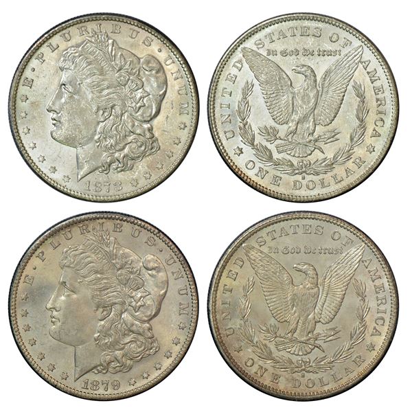 Foreign: United States of America, silver morgan dollar (2), AD 1878 & AD 1879, KM 110. (2 coins)