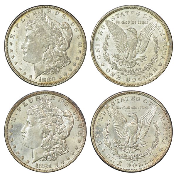 Foreign: United States of America, silver morgan dollar (2), AD 1880 & 1881, KM 110. (2 coins)