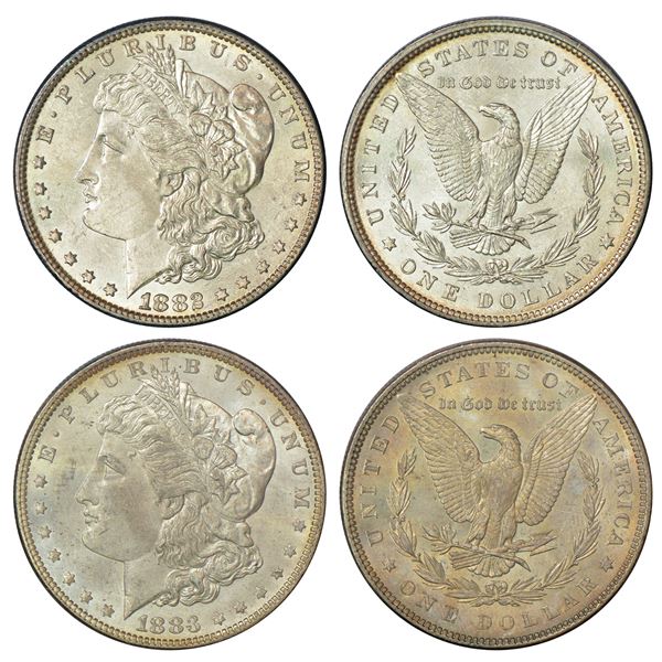 Foreign: United States of America, silver morgan dollar (2), 1882 & 1883, KM 110. (2 coins)