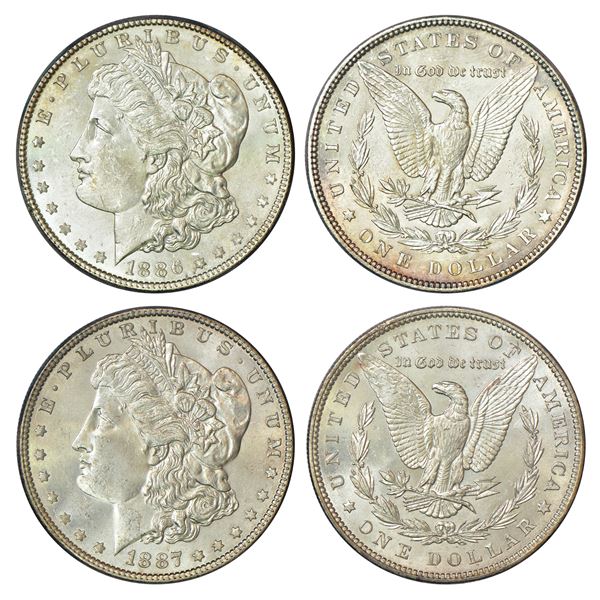 Foreign: United States of America, silver morgan dollar (2), 1886 & 1887, KM 110. (2 coins)
