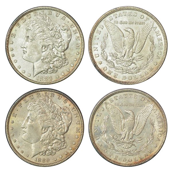 Foreign: United States of America, silver morgan dollar (2), 1888 & 1889, KM 110. (2 coins)