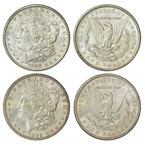 Foreign: United States of America, silver morgan dollar (2), 1890 & 1896, KM 110. (2 coins)